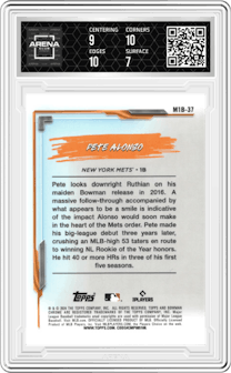 Pete Alonzo from the 2024 Bowman Chrome set graded by Arena Club and given an overall grade of 7.5.