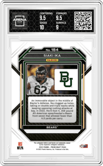 Siaki Ika from the 2023 Panini Prizm Draft Picks set graded by Arena Club and given an overall grade of 9.5.