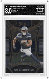 Jaxon Smith-Njigba from the 2023 Panini Select set graded by Arena Club and given an overall grade of 8.5.