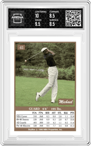 Michael Jordan from the 1990-91 SkyBox  set graded by Arena Club and given an overall grade of 9.