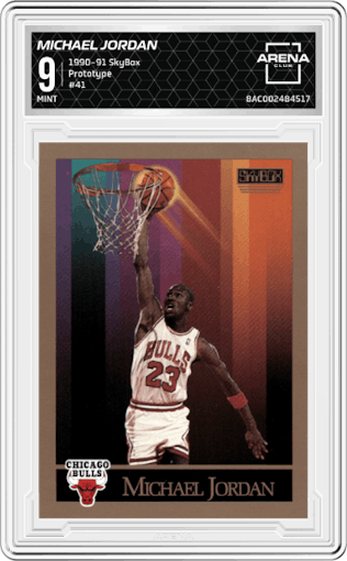 Michael Jordan from the 1990-91 SkyBox  set graded by Arena Club and given an overall grade of 9.
