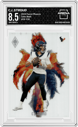 C.J. Stroud from the 2024 Panini Phoenix set graded by Arena Club and given an overall grade of 8.5.