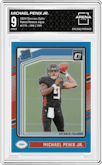Michael Penix Jr. from the 2024 Donruss Optic set featuring a Aqua parallel graded by Arena Club and given an overall grade of 9.