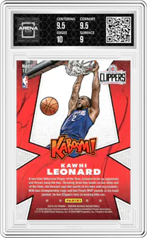 Kawhi Leonard from the 2019-20 Panini Crown Royale set graded by Arena Club and given an overall grade of 9.5.