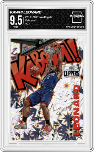 Kawhi Leonard from the 2019-20 Panini Crown Royale set graded by Arena Club and given an overall grade of 9.5.