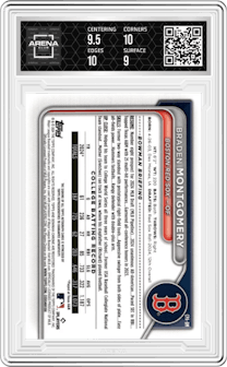 Braden Montgomery from the 2024 Bowman Draft set featuring a Yellow Refractor parallel graded by Arena Club and given an overall grade of 9.5.