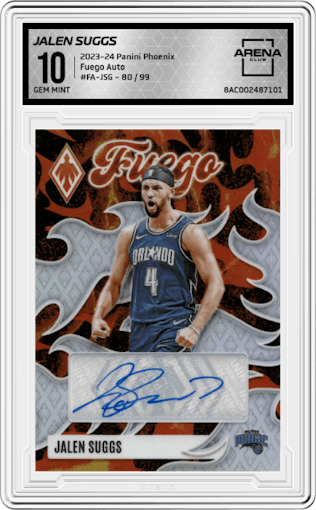 Jalen Suggs from the 2023-24 Panini Phoenix set graded by Arena Club and given an overall grade of 10.