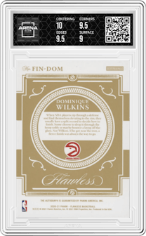 Dominique Wilkins from the 2020-21 Panini Flawless Basketball set graded by Arena Club and given an overall grade of 9.5.