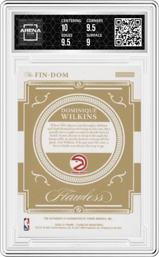 Dominique Wilkins from the 2020-21 Panini Flawless Basketball set graded by Arena Club and given an overall grade of 9.5.