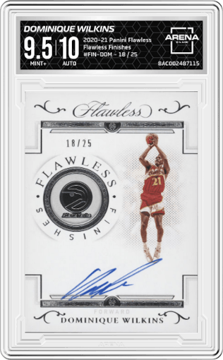 Dominique Wilkins from the 2020-21 Panini Flawless Basketball set graded by Arena Club and given an overall grade of 9.5.
