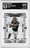Chase Brown from the 2023 Panini Obsidian set featuring a Electric Etch Contra parallel graded by Arena Club and given an overall grade of 9.5.