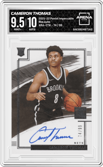 Cameron Thomas from the 2021-22 Panini Impeccable  set graded by Arena Club and given an overall grade of 9.5.
