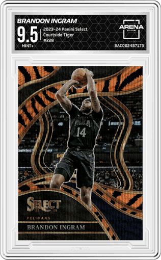 Brandon Ingram from the 2023-24 Panini Select  set featuring a Tiger parallel graded by Arena Club and given an overall grade of 9.5.