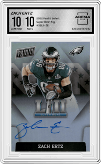 Zach Ertz from the 2022 Panini Select set graded by Arena Club and given an overall grade of 10.