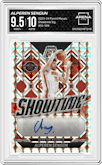 Alperen Sengun from the 2023-24 Panini Mosaic set graded by Arena Club and given an overall grade of 9.5.