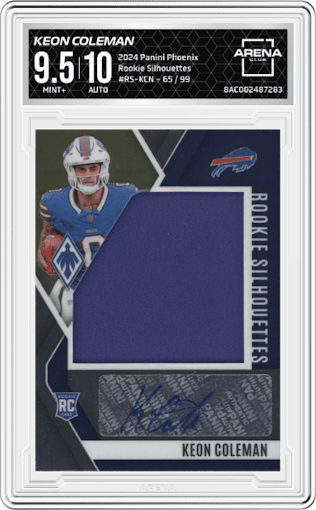 Keon Coleman from the 2024 Panini Phoenix set graded by Arena Club and given an overall grade of 9.5.