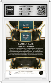 LaMelo Ball from the 2023-24 Panini Select  set featuring a Tiger parallel and given an overall grade of 10.