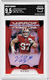 Nick Bosa from the 2020 Panini Certified set featuring a Mirror Red parallel graded by Arena Club and given an overall grade of 9.5.