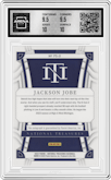 Jackson Jobe from the 2023 Panini National Treasures set graded by Arena Club and given an overall grade of 10.