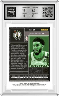 Jayson Tatum from the 2020-21 Panini One and One set graded by Arena Club and given an overall grade of 10.