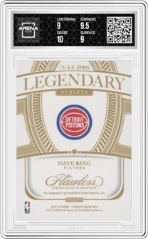 Dave Bing from the 2023-24 Panini Flawless set featuring a Gold parallel and given an overall grade of 9.5.