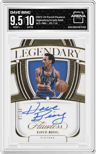 Dave Bing from the 2023-24 Panini Flawless set featuring a Gold parallel graded by Arena Club and given an overall grade of 9.5.