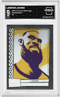 LeBron James from the 2024-25 Panini NBA Hoops set graded by Arena Club and given an overall grade of 9.
