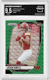 Jayden Daniels from the 2024 Panini Prizm set featuring a Green Wave parallel graded by Arena Club and given an overall grade of 9.5.