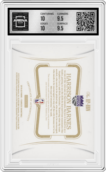Harrison Barnes from the 2019-20 Panini Flawless set featuring a Ruby parallel graded by Arena Club and given an overall grade of 10.