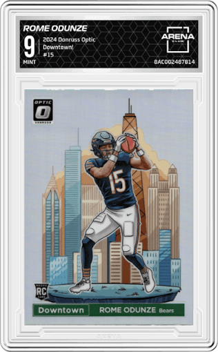 Rome Odunze from the 2024 Donruss Optic set graded by Arena Club and given an overall grade of 9.