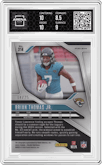 Brian Thomas Jr. from the 2024 Panini Prizm set featuring a Blue Shimmer parallel graded by Arena Club and given an overall grade of 9.