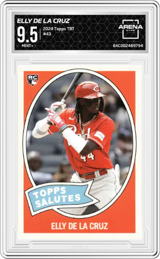 Elly De La Cruz from the 2024 Topps Throwback Thursday set graded by Arena Club and given an overall grade of 9.5.