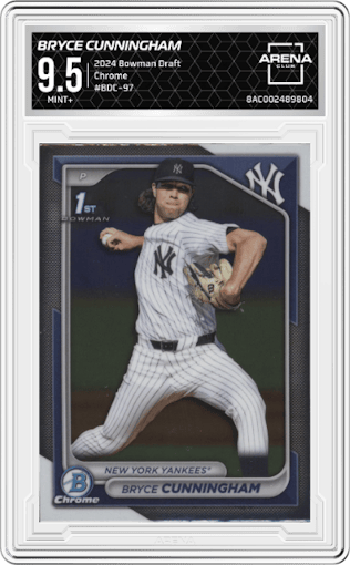Bryce Cunningham from the 2024 Bowman Draft set graded by Arena Club and given an overall grade of 9.5.