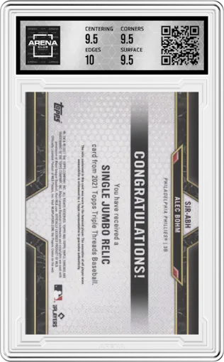 Alec Bohm from the 2021 Topps Triple Threads set graded by Arena Club and given an overall grade of 10.