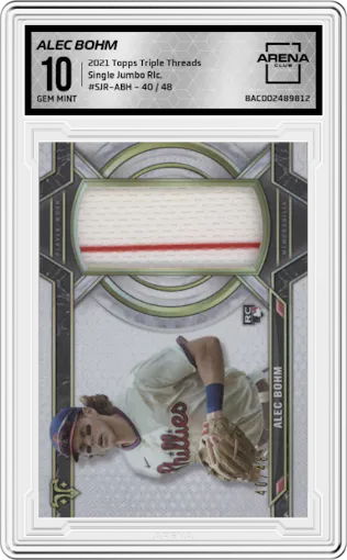Alec Bohm from the 2021 Topps Triple Threads set graded by Arena Club and given an overall grade of 10.