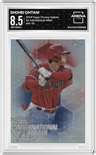 Shohei Ohtani from the 2018 Topps Chrome Update  set graded by Arena Club and given an overall grade of 8.5.
