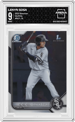 Lenyn Sosa from the 2022 Bowman set graded by Arena Club and given an overall grade of 9.
