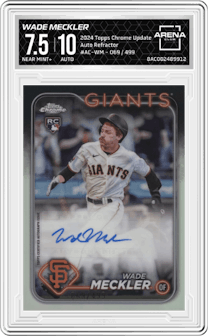 Wade Meckler from the 2024 Topps Chrome Update set featuring a Refractor parallel graded by Arena Club and given an overall grade of 7.5.