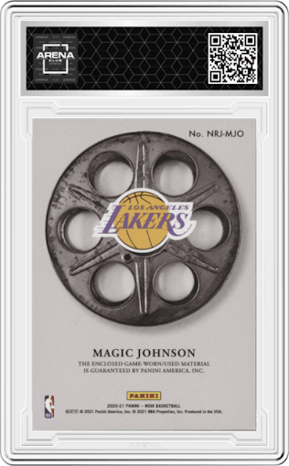 Magic Johnson from the 2020-21 Panini Noir set featuring a Tag parallel graded by Arena Club.