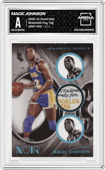Magic Johnson from the 2020-21 Panini Noir set featuring a Tag parallel graded by Arena Club.