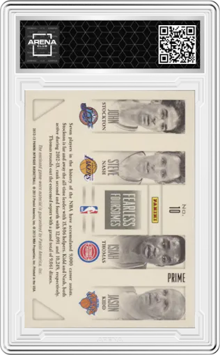 John Stockton/Steve Nash/Isiah Thomas/Jason Kidd from the 2012-13 Panini Intrigue set featuring a Laundry Tags parallel graded by Arena Club.