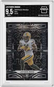 Jayden Reed from the 2023 Panini Obsidian set featuring a Asia parallel graded by Arena Club and given an overall grade of 9.5.