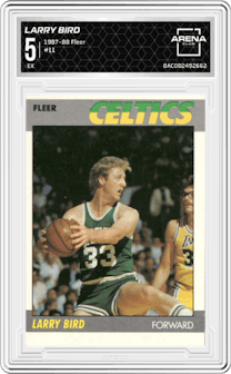 Larry Bird from the 1987-88 Fleer set graded by Arena Club and given an overall grade of 5.