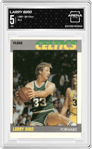 Larry Bird from the 1987-88 Fleer set graded by Arena Club and given an overall grade of 5.