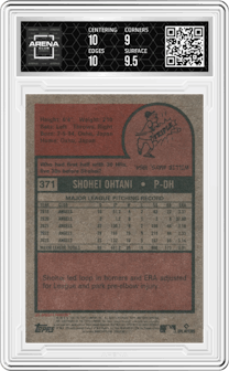 Shohei Ohtani from the 2024 Topps Heritage set graded by Arena Club and given an overall grade of 9.5.