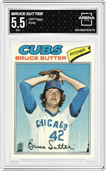 Bruce Sutter from the 1977 Topps set graded by Arena Club and given an overall grade of 5.5.