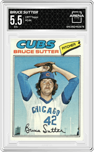 Bruce Sutter from the 1977 Topps set graded by Arena Club and given an overall grade of 5.5.
