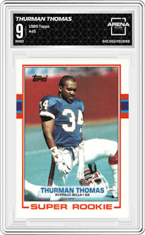 Thurman Thomas from the 1989 Topps  set graded by Arena Club and given an overall grade of 9.