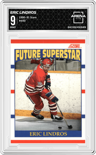 Eric Lindros from the 1990-91 Score set graded by Arena Club and given an overall grade of 9.