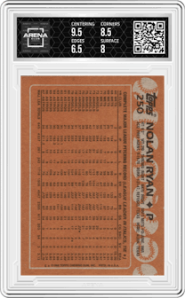 Nolan Ryan from the 1988 Topps set graded by Arena Club and given an overall grade of 7.
